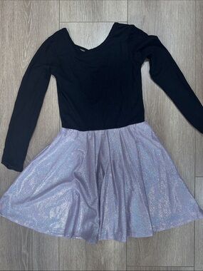 Girls Black Long-Sleeve twirl dress with Shimmery Lavender Skirt